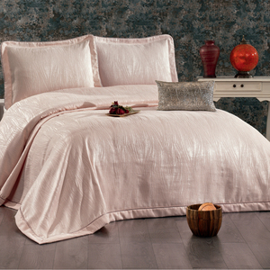 Guzide Lilyana Salmon Pink 4-Piece Customized Classic Luxury Home <b>Bedspread</b> <b>Set</b> 100% Chenille Organic Woven Striped Washable Ant - Product Image 1