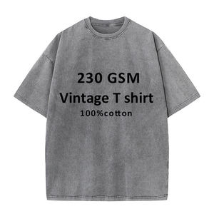 Vente en gros 230gsm Plus Size Hommes Hip Hop Stone Streetwear Tshirt 100% Coton O-cou T-shirts Surdimensionné Lavage À L'acide Style Vintage - Product Image 6