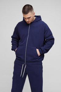 Conjunto Deportivo Extra Grande 100% Algodón, Lavado Ácido, Estampado Puff con Logotipo, Pantalones Apilados y Sudadera con Cremallera, Ropa Casual para Hombre - Product Image 6