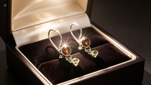 R Art Palace 925 Sterling <b>Silver</b> Drop <b>Earrings</b> With Garnet And Peridot Bezel <b>Set</b> Minimalist Design For Women - Product Image 3