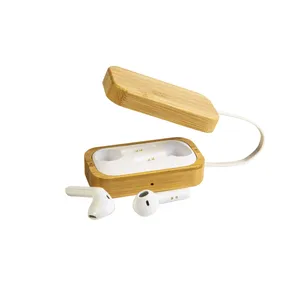 Auricolari Bluetooth Personalizzati con Scatola in Bambù, Regali Promozionali e Aziendali - Product Image 1