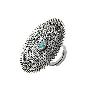 Piedra preciosa turquesa natural Plata de Ley 925 Aspecto artesanal oxidado Anillo étnico Joyería hecha a mano Precio al por mayor Proveedores a granel - Product Image 1