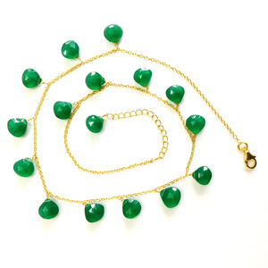 Handmade Sterling Silver 925 Gold Plated <b>Green</b> Onyx Gemstones Affordable Ladies Wear Link Chain <b>Necklace</b> - Product Image 3