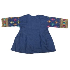กุรตีผ้าเดนิมปักลายสำหรับเด็กผู้หญิง - สีฟ้า - Product Image 4
