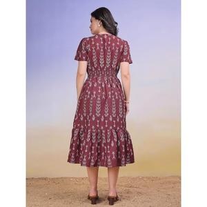 Robe mi-longue décontractée à col bateau et manches bouffantes pour femmes - Product Image 2
