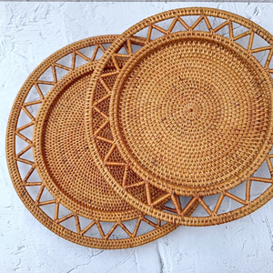 Mantel Individual redondo de ratán tejido a mano, estilo bohemio ecológico, placa de cargador rústica hecha a mano, mantel para mesa de comedor - Product Image 3