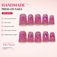 Ongles Press-On Faits Main Y2K en Gros, 10 Pièces, 3D Rose Bling Cristal Strass Complet, Ongles Canard Réutilisables en Acrylique, Faux Ongles de Luxe