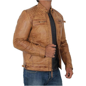 Veste en cuir véritable pour homme, design personnalisé en gros, cuir de vache véritable, veste en cuir véritable marron chaud pour homme, utilisation hivernale - Product Image 2