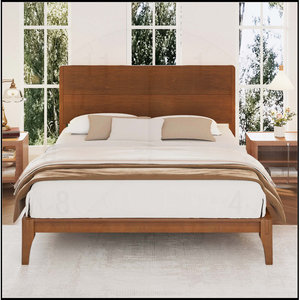 Cadre de lit à plate-forme en bois de bambou du milieu du siècle avec assemblage facile en acajou durable aucune caractéristique de stockage de ressort de boîte nécessaire - Product Image 5