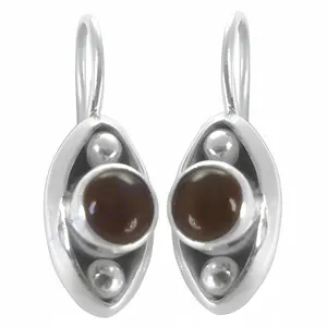 Pendientes de Plata 925 con Gema Marrón, Baño de Oro Rosa, Diseño Geométrico para Bodas y Fiestas, Piedra Platino-Perla-Diamante - Product Image 3