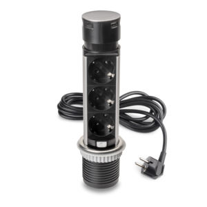 Emuca 60mm de diamètre Vertical Push 60 Multiprise 3 Prises Schuko 1 USB Type 1 C Acier Multi-Connecteur Amovible - Product Image 2