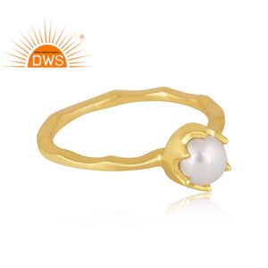 Meilleure vente Bague empilable en argent sterling plaqué or 18 carats avec perle naturelle et pierres précieuses Demi Fine Jewelry Manufacturer - Product Image 3