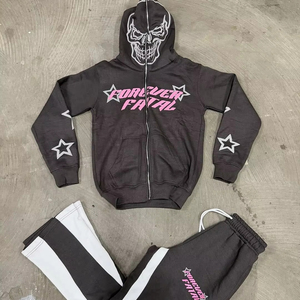 Ensemble survêtement personnalisé de jogging avec logo de haute qualité Ensemble pantalon de survêtement et sweat à capuche évasés pour hommes Ensemble pantalon de survêtement en coton et sweat à capuche entièrement zippé - Product Image 1