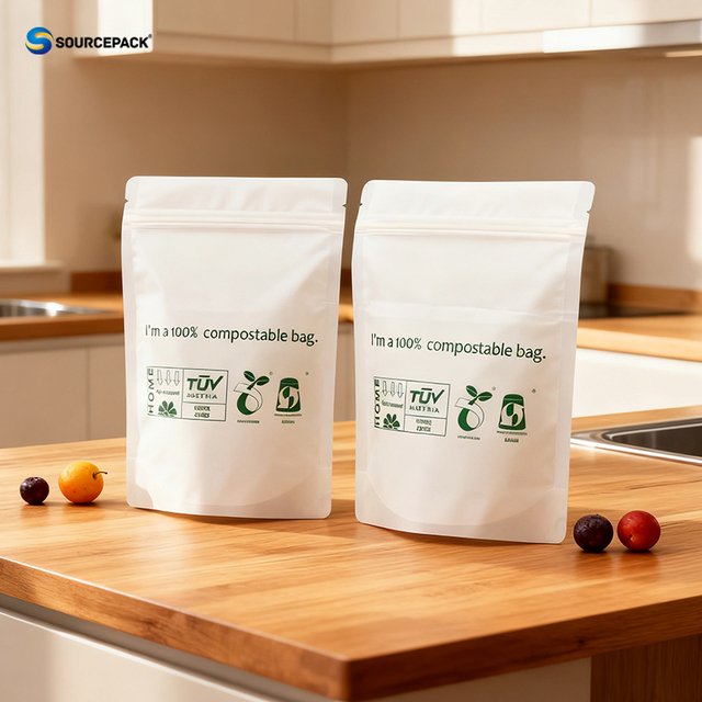 Wholesale Customize Food-Grade Biodegradable Bag Certified Compostable Snack Packaging with Zipper Stand up Bags