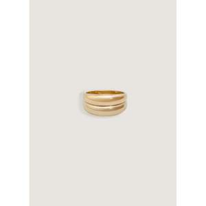 Anillo de Doble Cúpula Dare to Love en Oro de 18K, Moderno, Casual, Elegante, con Incrustaciones de Piedras y Sello, Regalo Perfecto - Product Image 1