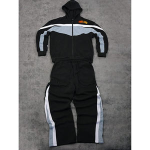 Chándal de algodón 100% para hombre, trajes de chándal, venta al por mayor, bloque de Color, cremallera, Sudadera con capucha, chándal, entrenamiento, Jogging, pantalones de chándal acampanados - Product Image 4