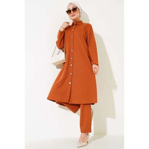 Tunic <b>Metal</b> <b>Buttoned</b> 2 Piece Set Tan - Product Image 1