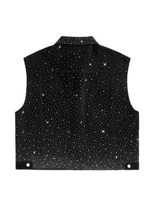 Personnalisé hommes rue vie strass chemise décontractée bouton avant sans manches poche décontracté Denim haut chemise strass personnalisation - Product Image 3