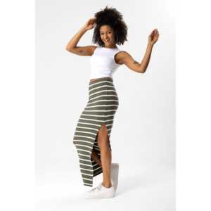 Natural Casual <b>Slit</b> Striped <b>Skirt</b> 100% Polyester - Product Image 3