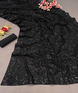 CRÉATEUR GEORGETTE BRODERIE ET SÉQUENCE TRAVAIL SAREE AVEC BLOUSE SANS COUTURE VÊTEMENTS DE FÊTE GROS ETHNICGARMENT NOIR - Product Image 2