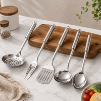 Cuillère de cuisine anti-rouille résistante à la chaleur, spatule en acier inoxydable monobloc, ensemble d'ustensiles de cuisine en acier inoxydable 410
