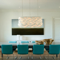 Lustre Moderne Artistique en Laiton Blanc, Design Poisson Rectangulaire, Style Côtier, Lumière Suspendue Énergétique Blanc Chaud Doux 2700K