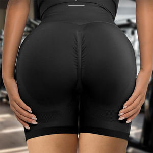 Good Quality Women's Booty Shorts Black Color Seamless Back Scrunch Seam Ribbed High Waste <b>Elastic</b> <b>Waist</b> Breathable Inseam 5 - Product Image 4