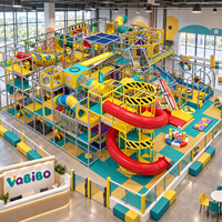 Équipement de terrain de jeux intérieur commercial pour activités de village, avec maisons de jeu, jeux de balles, toboggans et zones pour tout-petits, pour les centres familiaux (FEC) - OEM