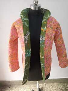 Chaquetas Kantha con estampado de bloque de mano de algodón indio, chaquetas de invierno de algodón puro para mujer, chaquetas acolchadas - Product Image 5