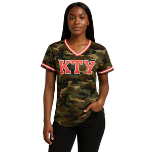 DST Camo Pullover Baseball Jersey 100% Polyester Mesh Delta Sorority Apparel V Neck T Shirt Brodé Applique Lettres - Product Image 1