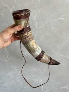 Hand-polished Carved <b>Viking</b> Drinking <b>Horn</b> with Leather Strap Eco-Friendly Portable for Festivals and Outdoor Celebrations - Product Image 4