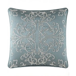 Silver Vine Embroidered Dusty Blue Cushion | Ornamental Square <b>Throw</b> Pillow for Elegant Sofa Living Room and Bedroom Home Decors - Product Image 1