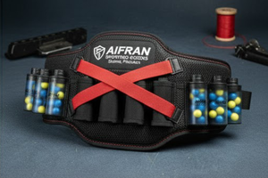 AIFRAN <b>SPORTS</b> Elite Paintball <b>Pod</b> Pack - Black & Red Tactical 4+5 Harness with Heavy-Duty Buckle and Padded Lumbar Protection - Product Image 1