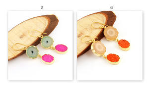 Pendientes de moda personalizados para mujer, aretes colgantes de piedra doble chapados en oro con cuarzo solar VERDE Y AZÚCAR rosa - Product Image 4