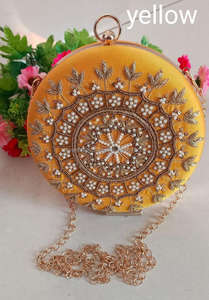 กระเป๋าคลัทช์สำหรับเจ้าสาวตอนเย็นทำด้วยมือหลากสีพิมพ์ลายดอกไม้ผ้าซาตินสำหรับผู้หญิงกระเป๋าเงินสายโซ่โลหะประดับลูกปัด - Product Image 5