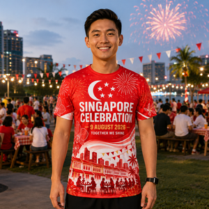 เสื้อยืดวันชาติสิงคโปร์ 9 สิงหาคม ลายพิมพ์เต็มตัว สำหรับงานเฉลิมฉลองเทศกาล ของที่ระลึกงานอีเว้นท์ ลายธงชาติ - Product Image 1
