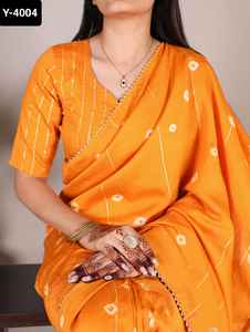 Vêtements ethniques indiens Viscose Chanderi Matériel Fantaisie Saree Paillettes avec ligne Zari et Gota Patti Dentelle Bordure Saree avec Blouse - Product Image 6