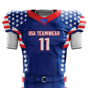 Uniforme de fútbol americano para Hombres estilo EE. UU. rojo azul equipo personalizado Jersey y pantalones aparejos sarga transpirable Kit de ropa deportiva duradera - Product Image 2