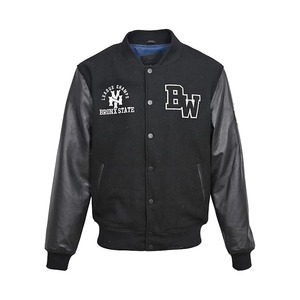 Blouson aviateur universitaire rétro OEM ODM pour hommes avec corps en laine manches en cuir insigne brodé vêtements d'hiver de haute qualité - Product Image 4