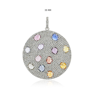 Natural Pave Diamond Multi Sapphire Gemstone Plata de Ley 925 Colgante redondo hecho a mano Joyería fina Colgante temático al por mayor - Product Image 1