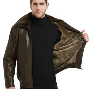 Chaqueta de Cuero Sintético para Hombre, Abrigo de Piel Sintética, Grueso y Esponjoso, Cálido, con Cuello Alto, Abrigo de Cuero Negro - Product Image 4