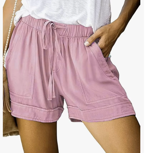 Shorts de Verano de Algodón para Mujer de Bangladesh, Cómodos, con Cintura Elástica y Cordón, Shorts Casuales con Bolsillos, Fabricante para Pedidos al por Mayor - Product Image 1