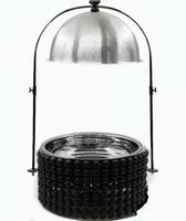 Support de luxe en acier inoxydable noir pour casseroles et marmites, idéal pour mariages haut de gamme, événements hôteliers et solutions de maintien au chaud des aliments en restauration.