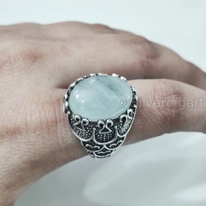 Nuevo Anillo Exclusivo para Hombre con Piedra Preciosa de Aguamarina Natural, Piedra de Nacimiento de Marzo, Todas las Tallas, Joyería Fina Árabe, Anillo de Plata de Ley 925 - Product Image 1