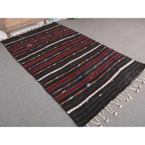 Alfombra Turca, Alfombra Vintage de 4.8x7.9 pies, Alfombra Negra de Lana del Suroeste - Product Image 1