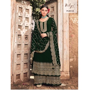 ชุดส่าหรีแบบอินเดียสมัยใหม่ สไตล์ปาลาซโซ ผ้าจอร์เจตต์ ปักลายด้วยมือ ประดับเลื่อม เหมาะสำหรับงานแต่งงานและงานเลี้ยงแบบปากีสถาน - Product Image 1