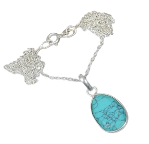 Forme ronde bijoux faits à la main bleu Turquoise 925 argent Sterling pierre précieuse chaîne pendentif chaîne cadeau pour anniversaire avec 925 timbre - Product Image 1