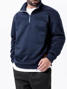 Sudadera de Hombre para Otoño, Gruesa, con Media Cremallera, Cuello Alto, Color Sólido, para Invierno, Sudadera con Capucha para Exteriores - Product Image 6