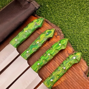 Ensemble de 4 couteaux de chef de cuisine en acier J2 faits à la main avec poignées en bois dur et épingles en laiton Finition brossée écologique - Product Image 4