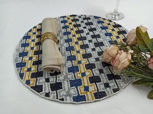 Beaded Embroidery Coaster and <b>Placemat</b> Set Handmade Eco-Friendly Luxury Wedding Home Decor - Product Image 2